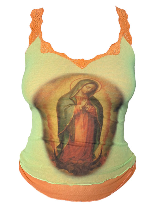 Virgen De Guadalupe Green Lace Tank - S/M