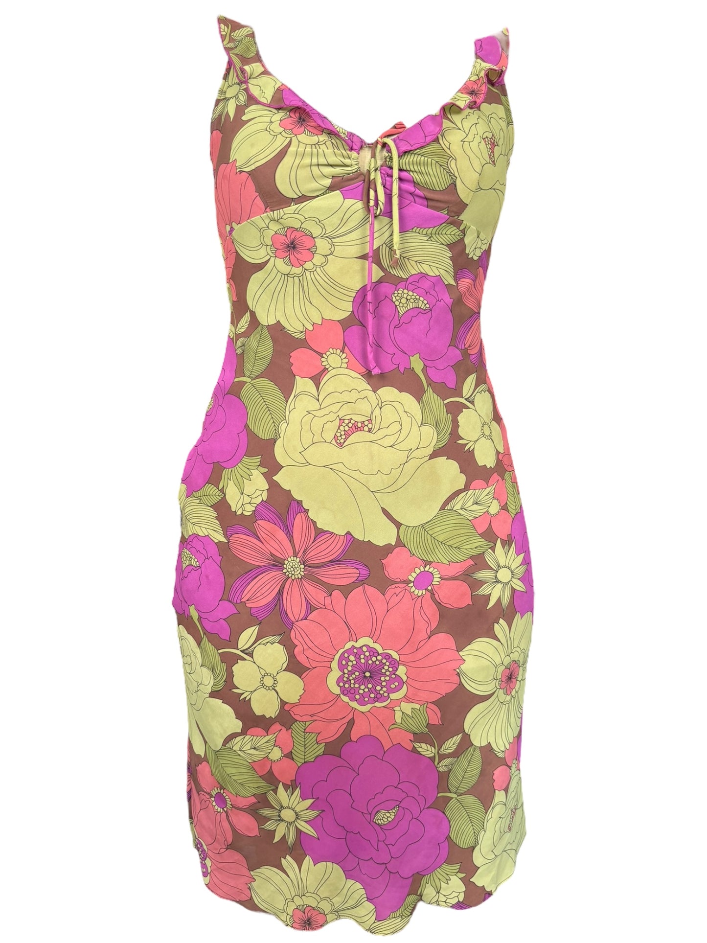 Vintage Floral Green & Purple Dress - M