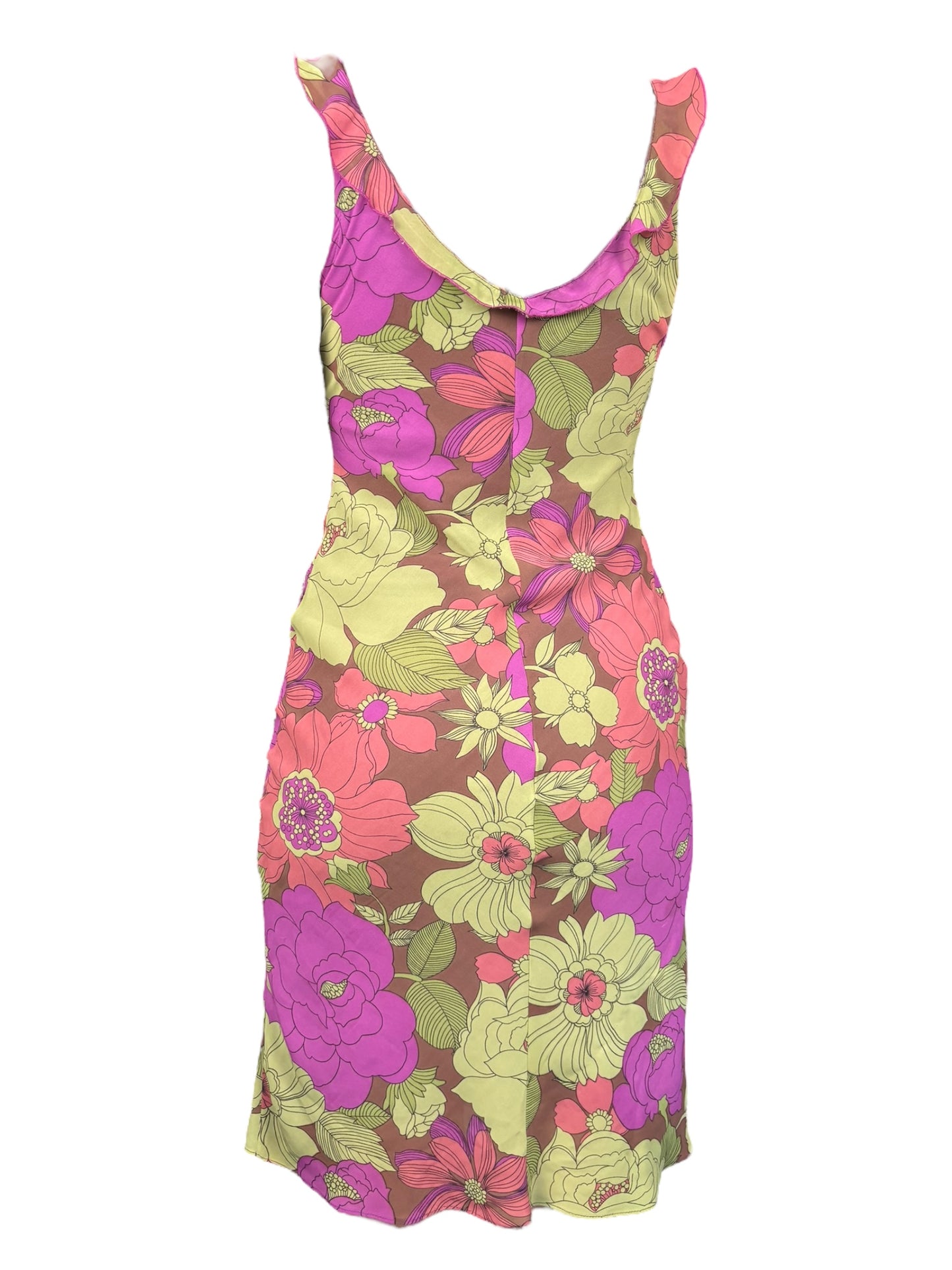 Vintage Floral Green & Purple Dress - M