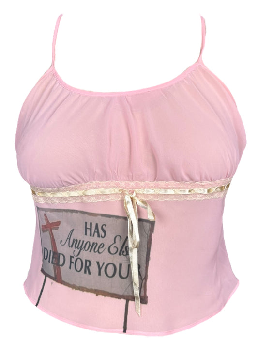 Has Anyone Else Died For You? Sheer Pink Tank - XS