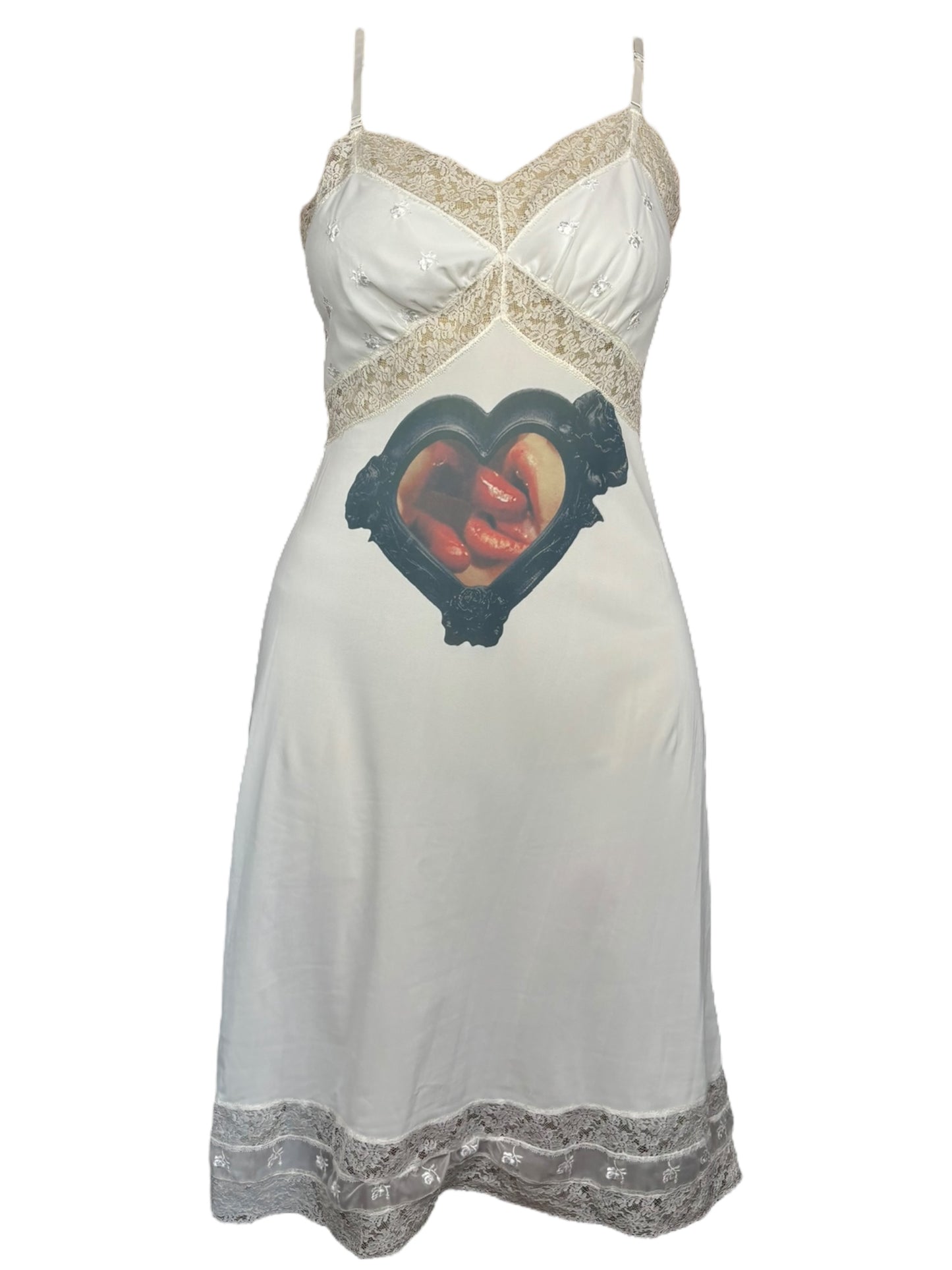 Bleeding Hearts White Slip Dress - L