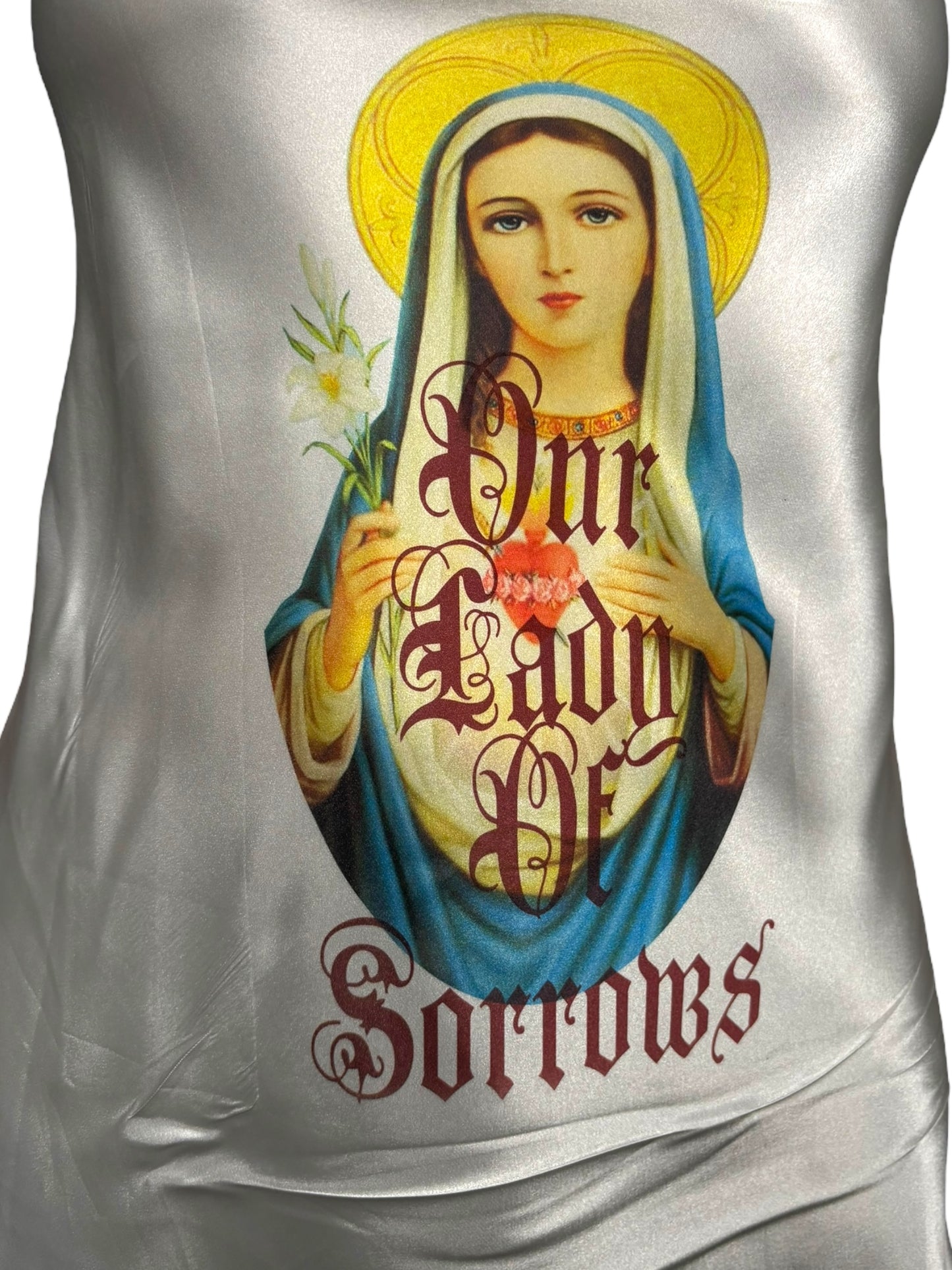 Our Lady of Sorrows White Satin Slip Dress - M