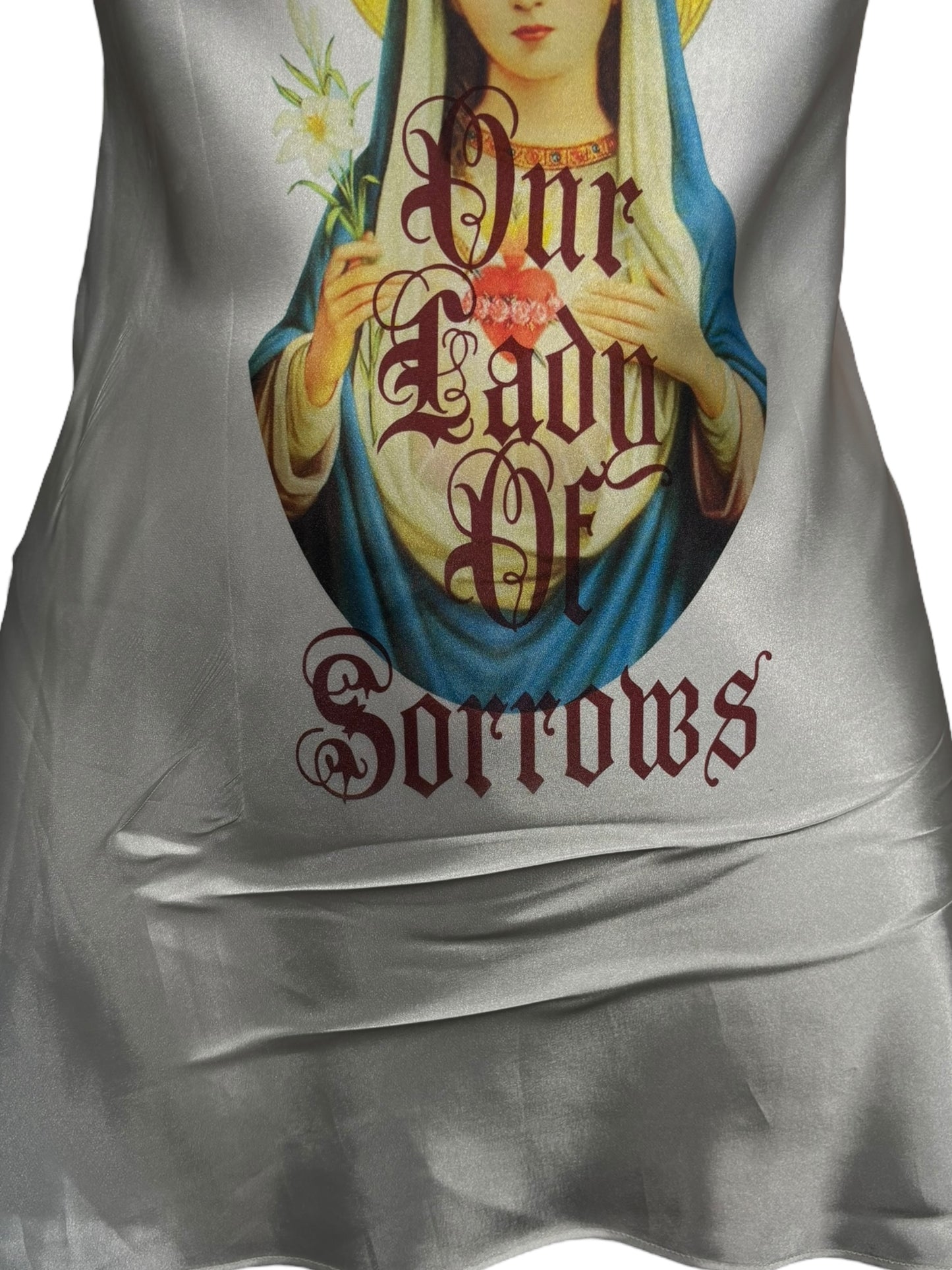 Our Lady of Sorrows White Satin Slip Dress - M