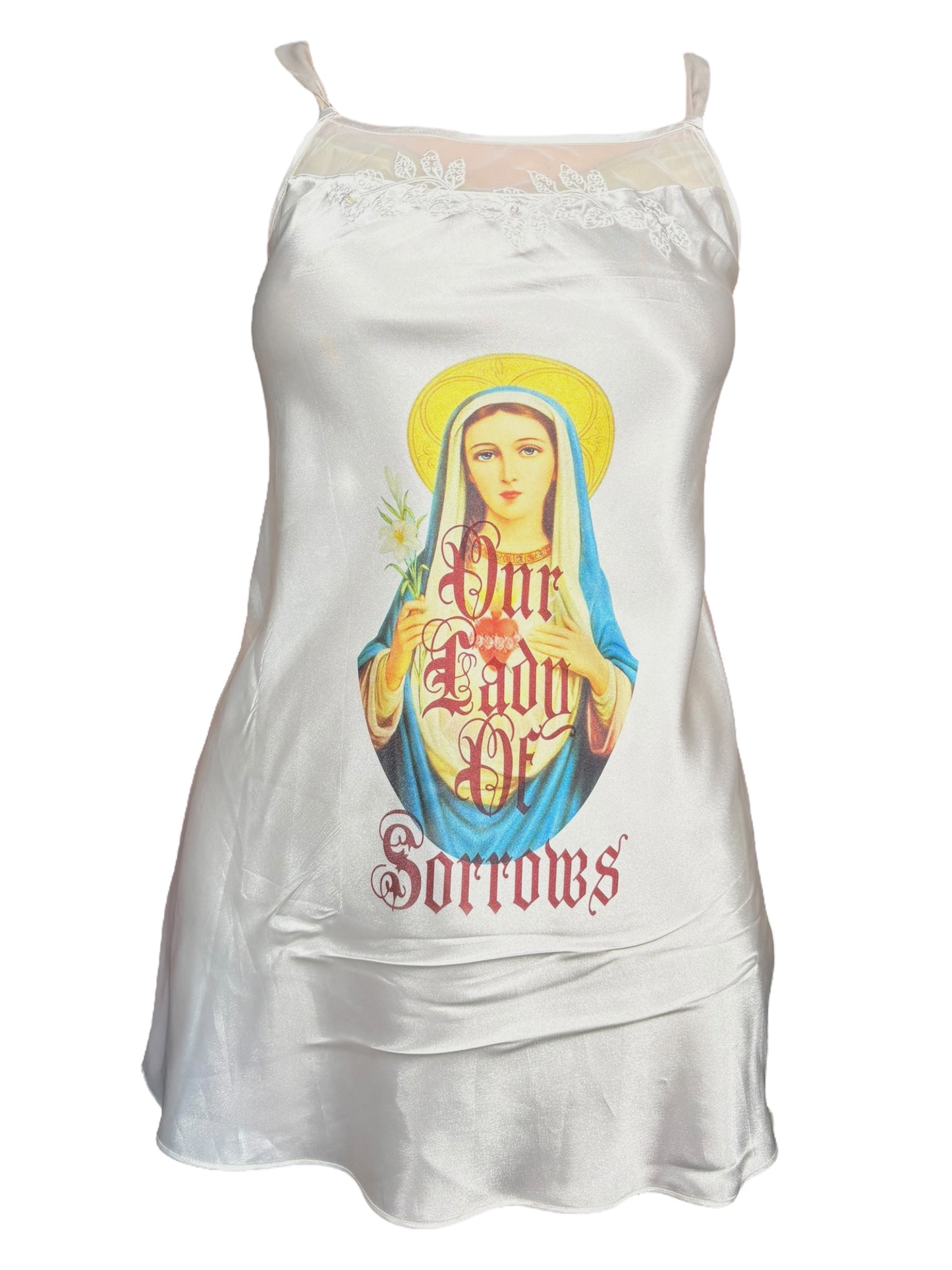 Our Lady of Sorrows White Satin Slip Dress - M