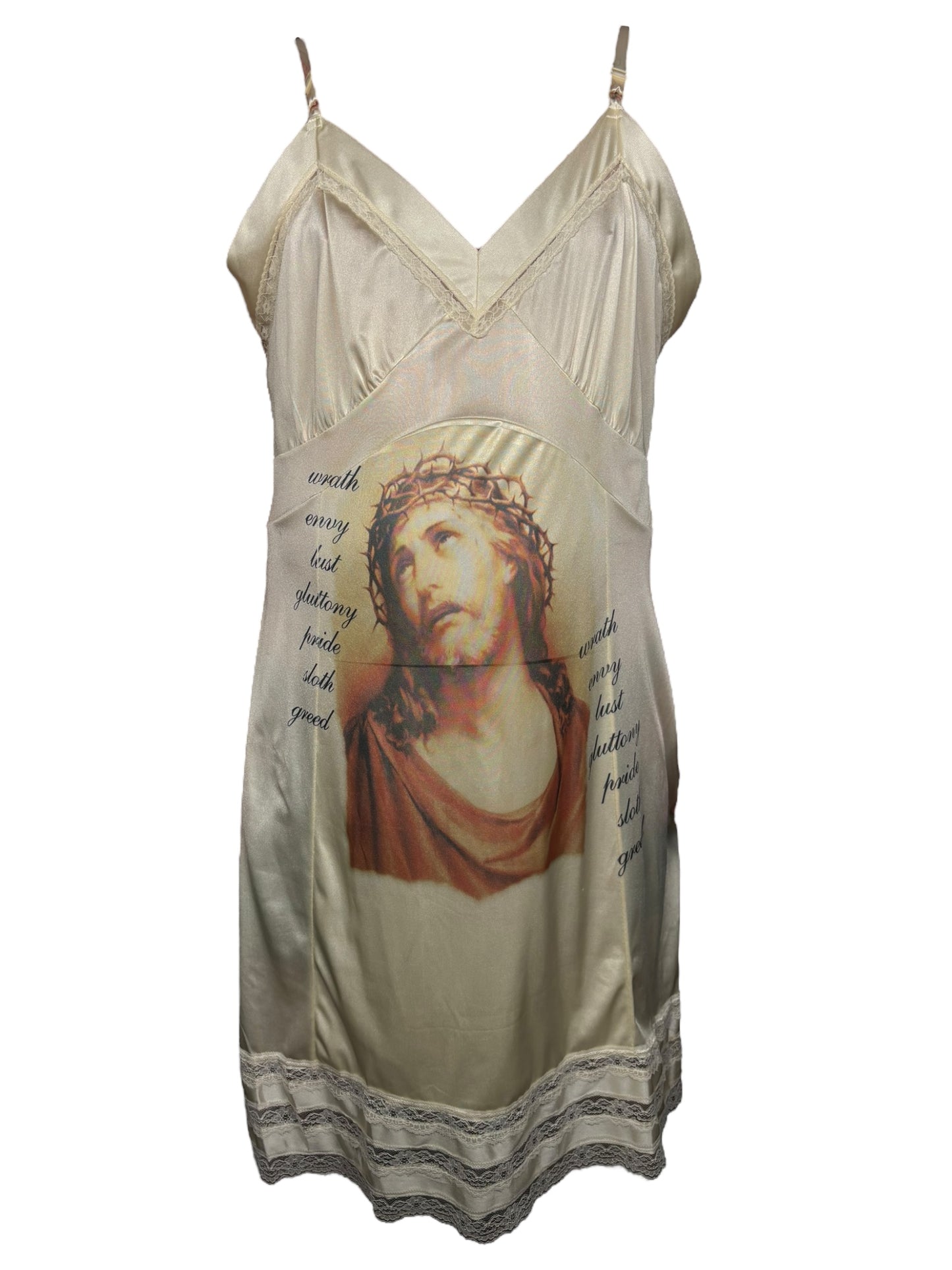 Even Jesus Sins Cream Slip Dress - 3X