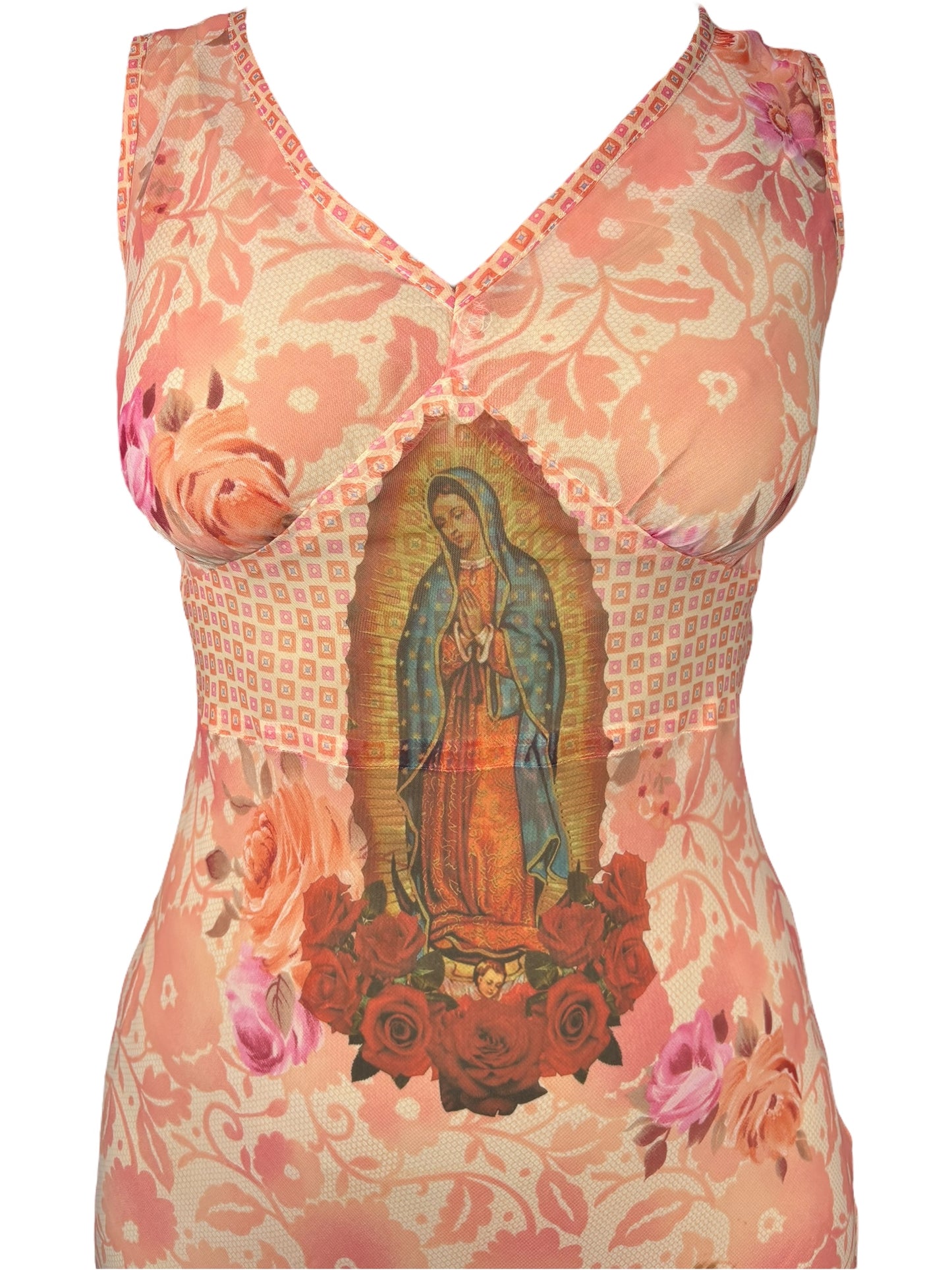 Virgen De Guadalupe Coral Floral Dress - M/L