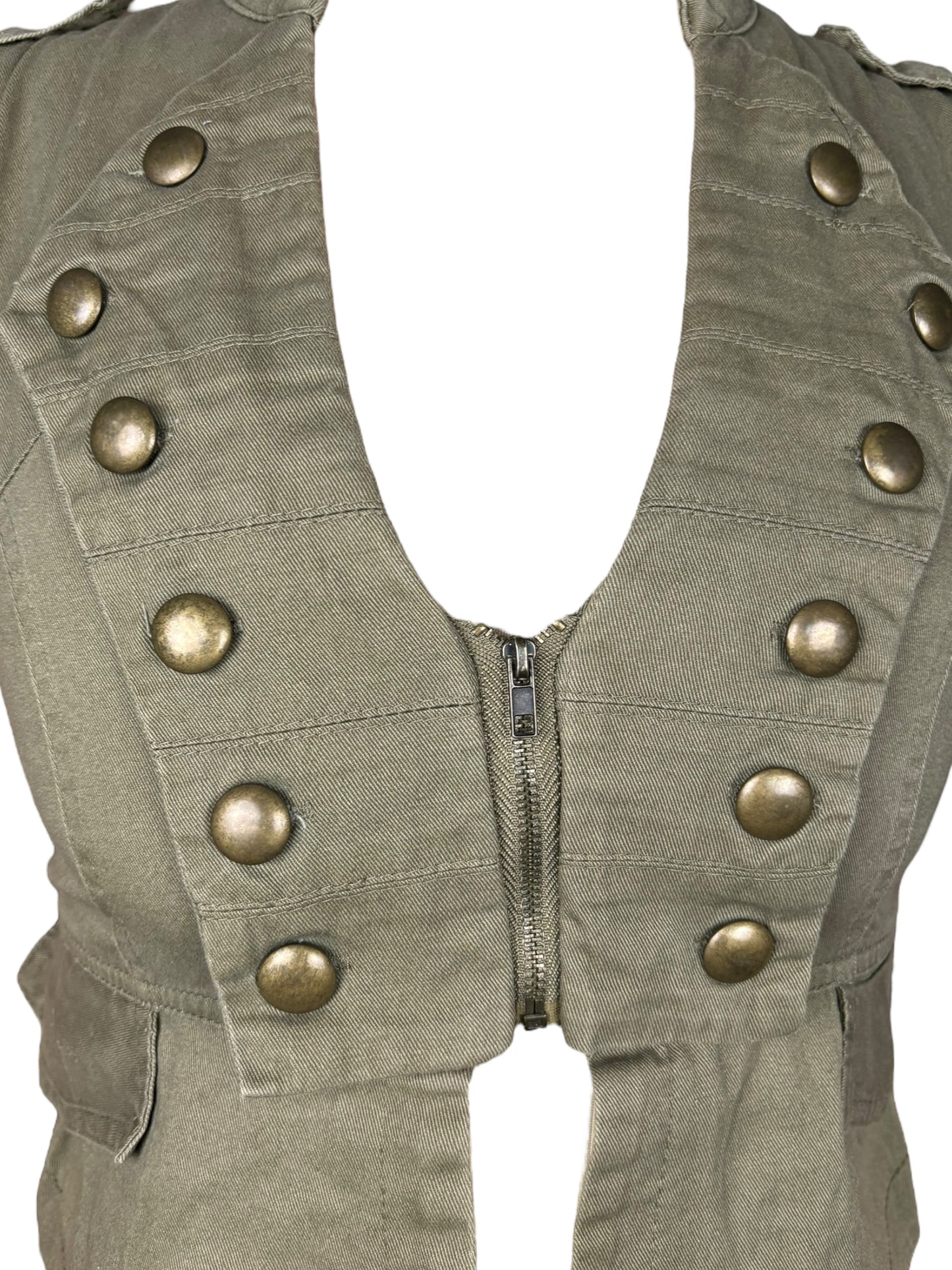 Vintage Green Military Style Cropped Vest - S/M