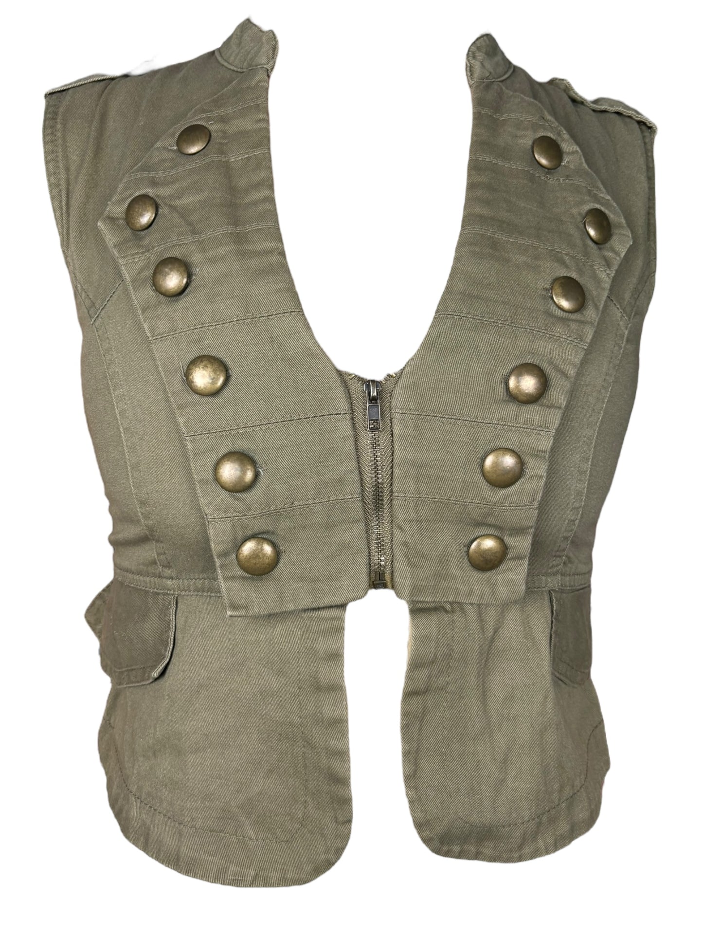 Vintage Green Military Style Cropped Vest - S/M