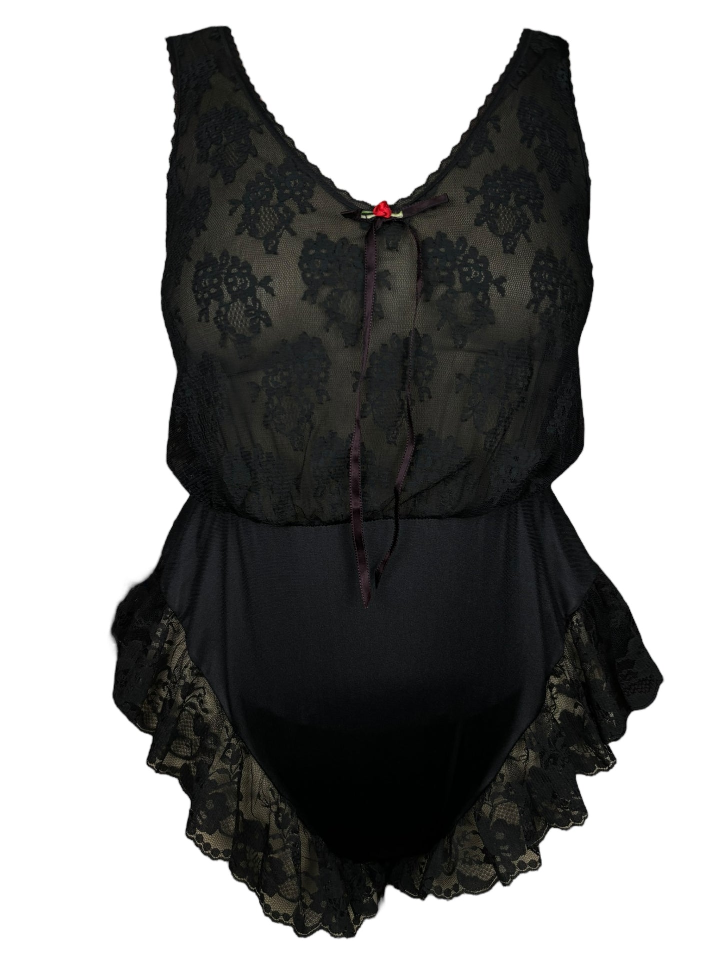 Vintage Black Body Suit With Rose - M/L