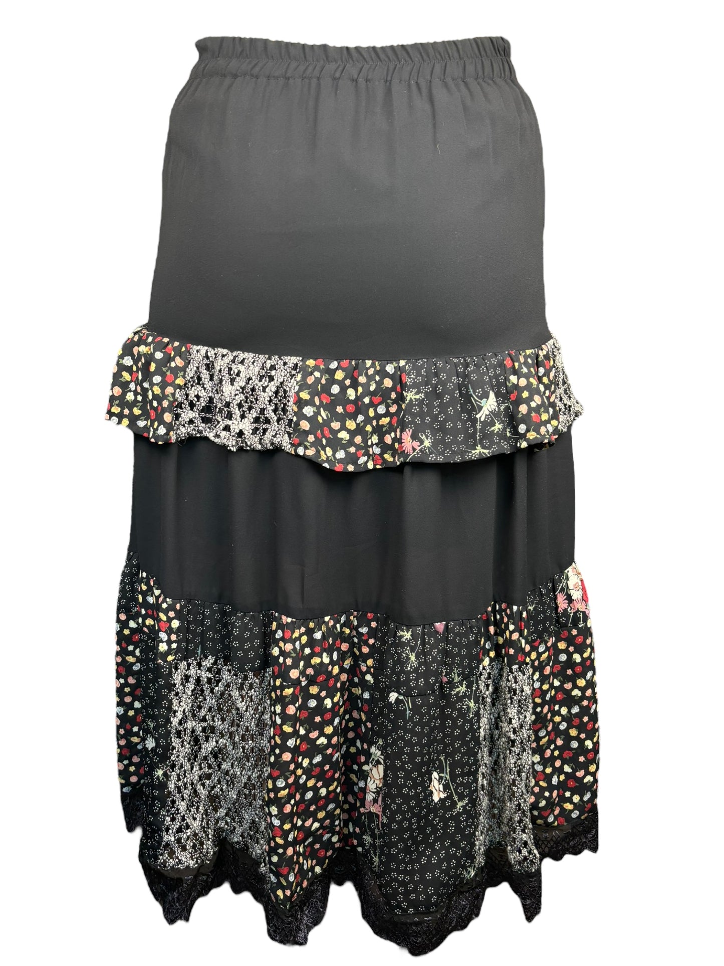 Vintage Tiered Whimsy Black Skirt - M