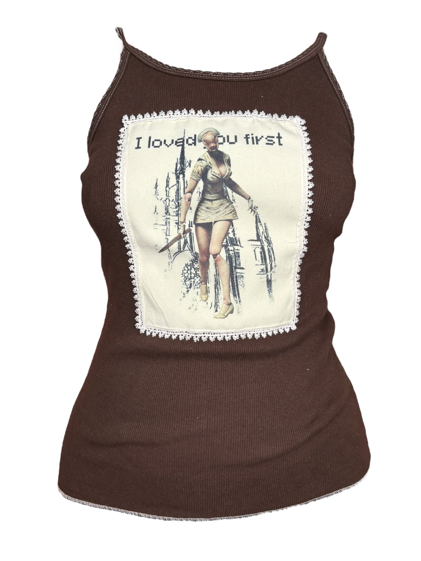 I Loved You First Upcycled Brown Tank - L