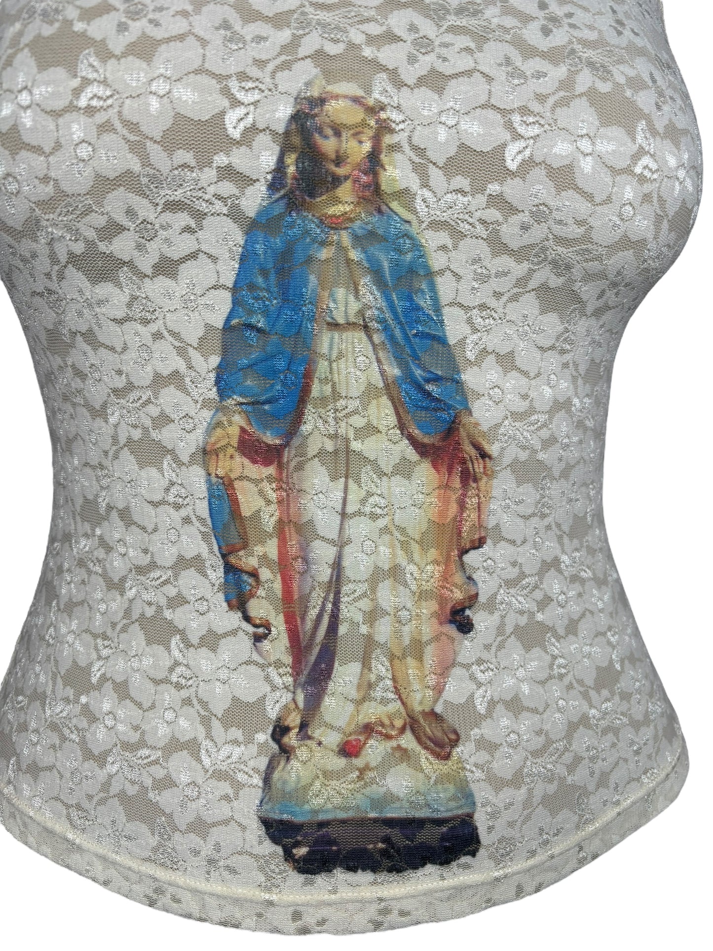 Virgin Statue Ivory Lace Tank - L