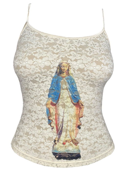 Virgin Statue Ivory Lace Tank - L