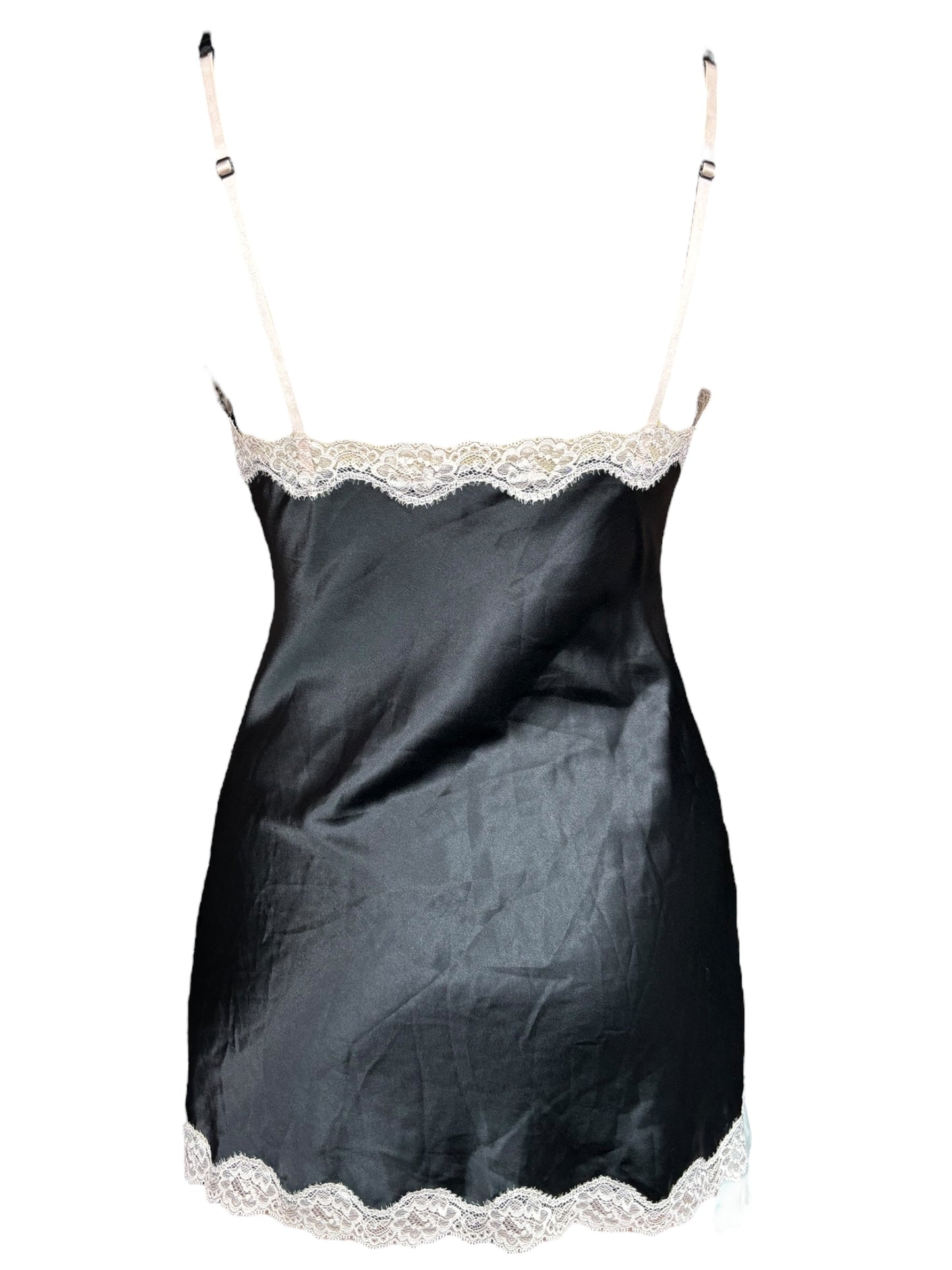 Vintage Black VS Slip Dress With Lace Hem and Bust - M