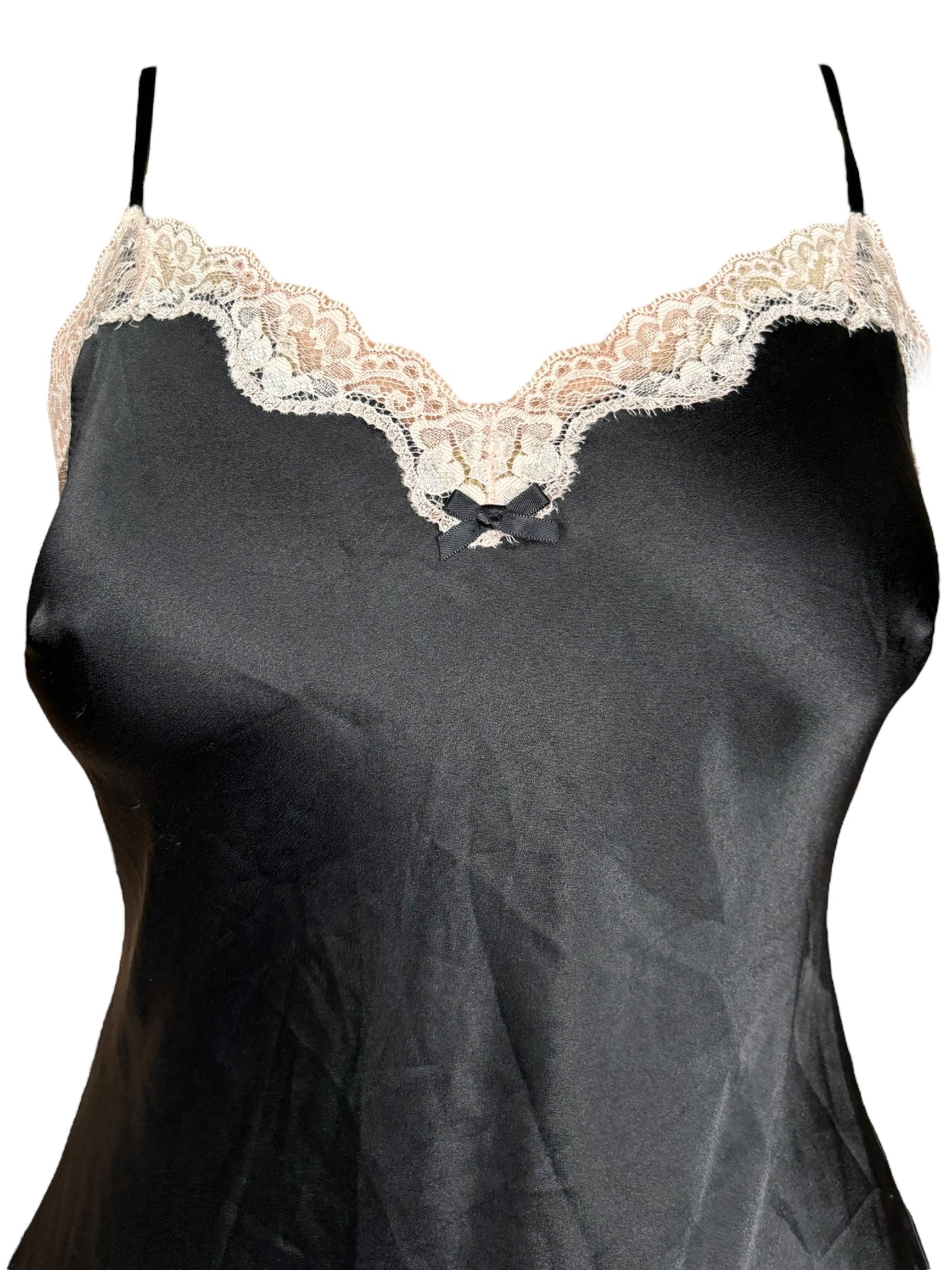 Vintage Black VS Slip Dress With Lace Hem and Bust - M