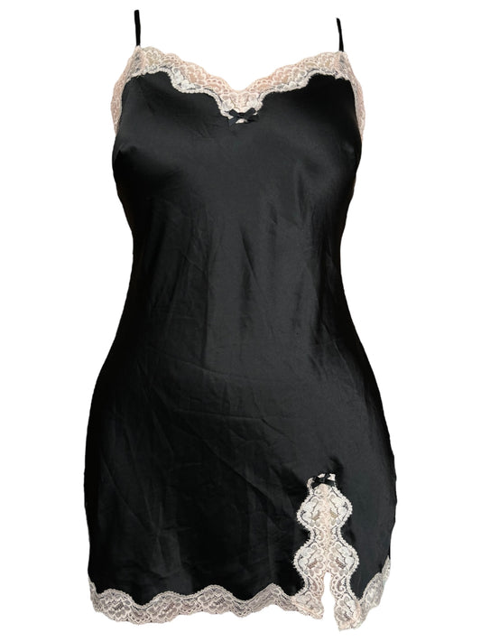 Vintage Black VS Slip Dress With Lace Hem and Bust - M