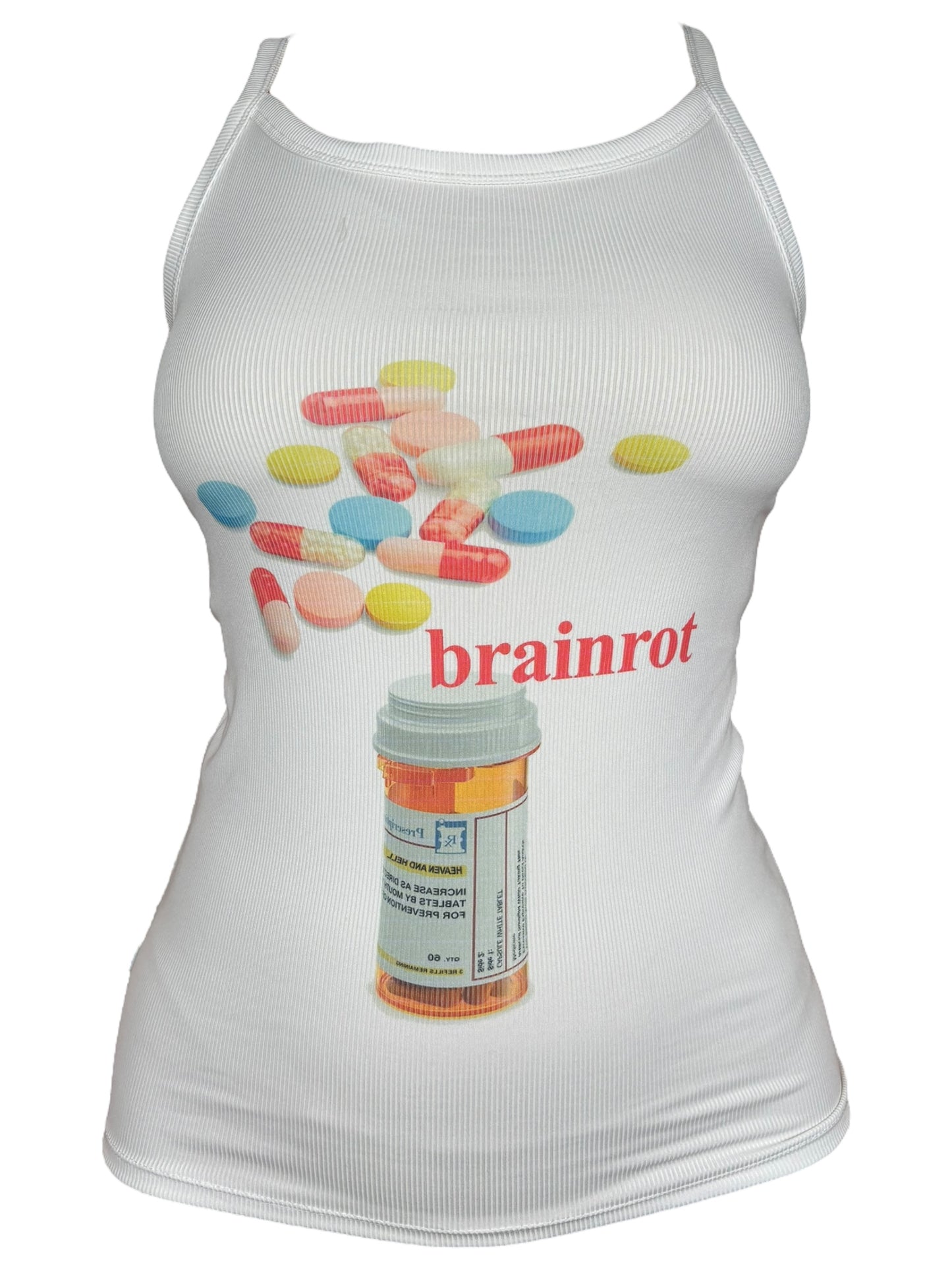 Brainrot White Ribbed Tank - S/M