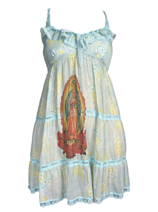 Virgen de Guadalupe Blue VS Floral Ruffle Dress - M/L