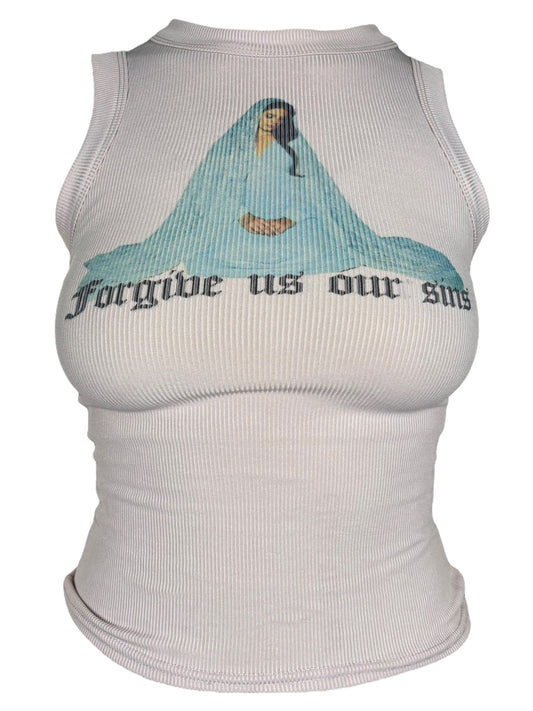 Forgive Us Our Sins Pink Ribbed Tank - XS