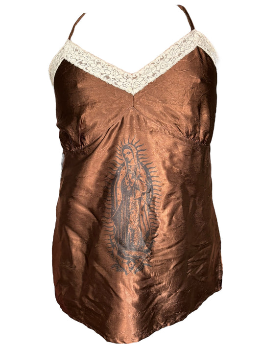 Virgen's Sorrow Brown Slip Tank With Lace - XL