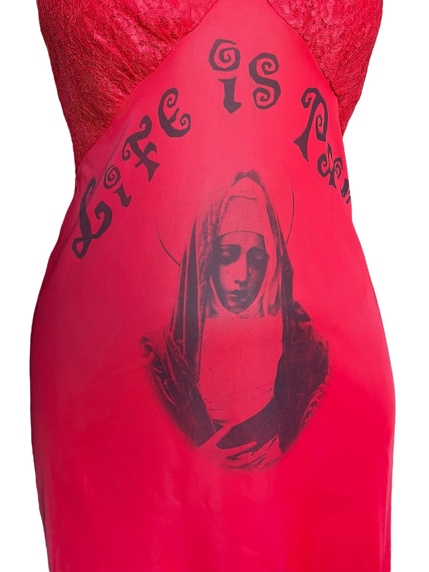 Life is Pain Mother Mary Red Dress - XL