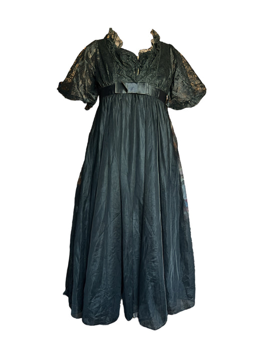 Vintage 2-piece Black Dress + Robe - L