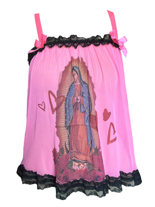 Virgin Mary Pink Ruffle Tank- M/L
