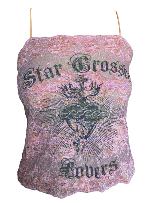 Star Crossed Lovers Pink Lace Tank - XL