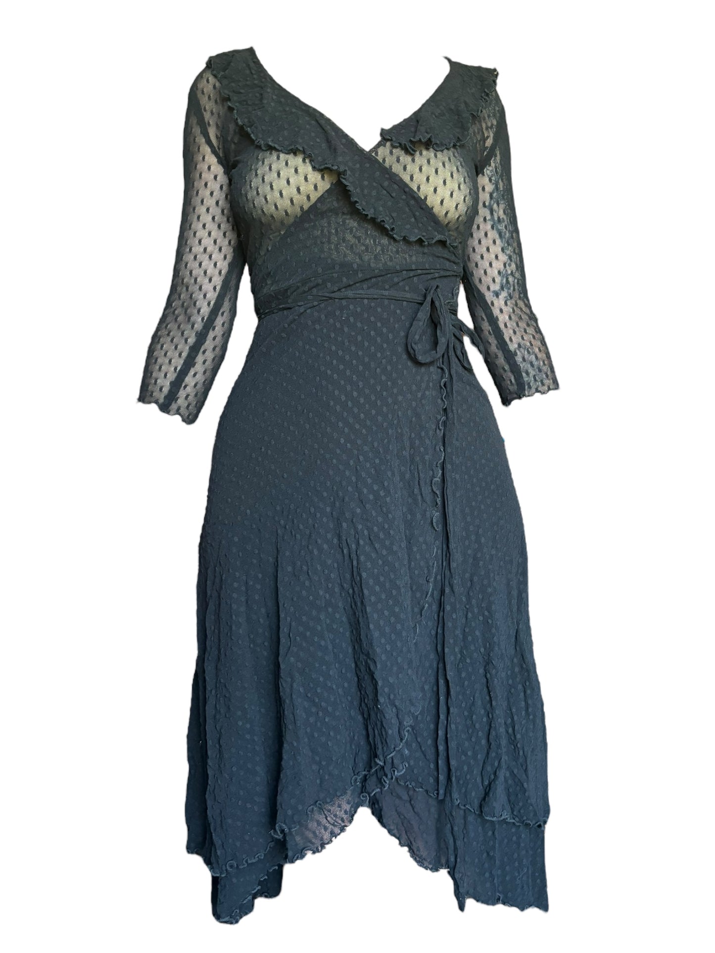 Vintage Betsey Johnson Black Lace Wrap Dress - M